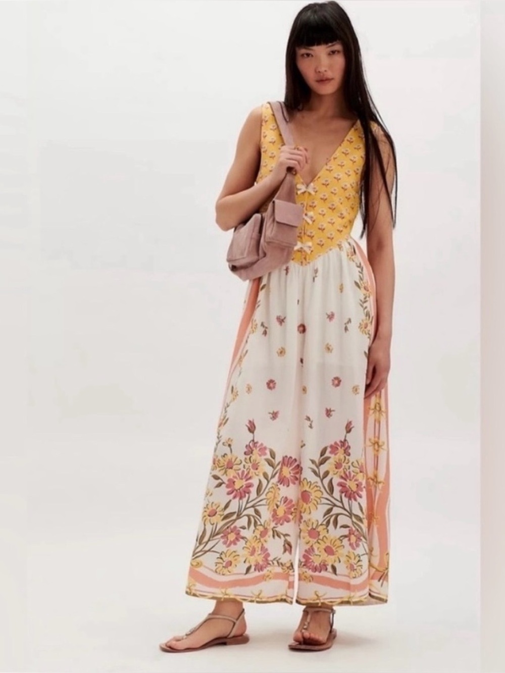 Free People Bali Honeydew Jumpsuit in Yellow and Cream